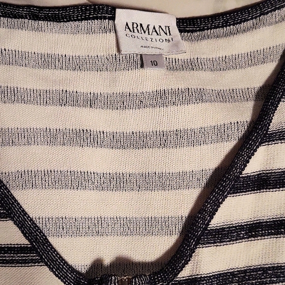 ARMANI Collezioni Women's Black & White Knit Stripe Zippered Jacket Sz 10 Italy - Picture 3 of 4